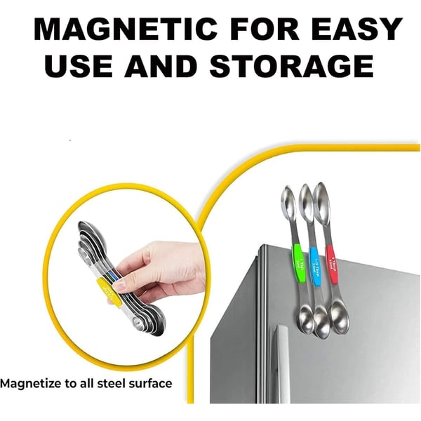 🥄 Stainless Steel Magnetic Measuring Spoons Set 🧲✨ Precise, Neat & Easy to Store!
