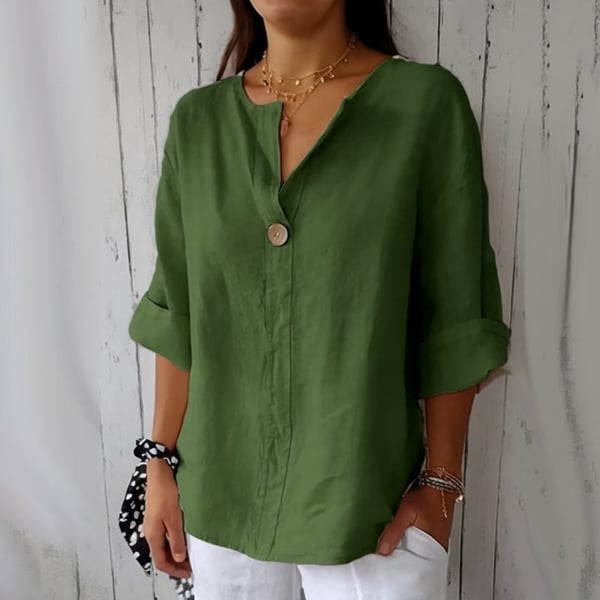 🔥Last Day 49% OFF🔥 V-Neck Cotton & Linen Button Top ✨👕