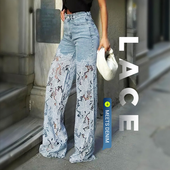 ⏳Time-Limited Special⏰ Fashion Lace Patchwork Denim Jeans 👖✨💃