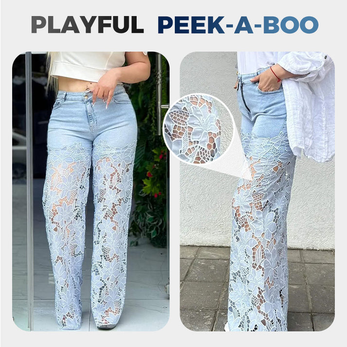 ⏳Time-Limited Special⏰ Fashion Lace Patchwork Denim Jeans 👖✨💃