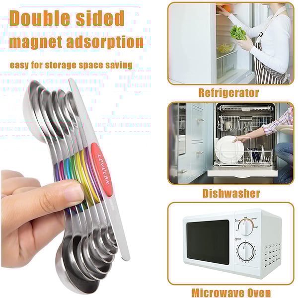 🥄 Stainless Steel Magnetic Measuring Spoons Set 🧲✨ Precise, Neat & Easy to Store!