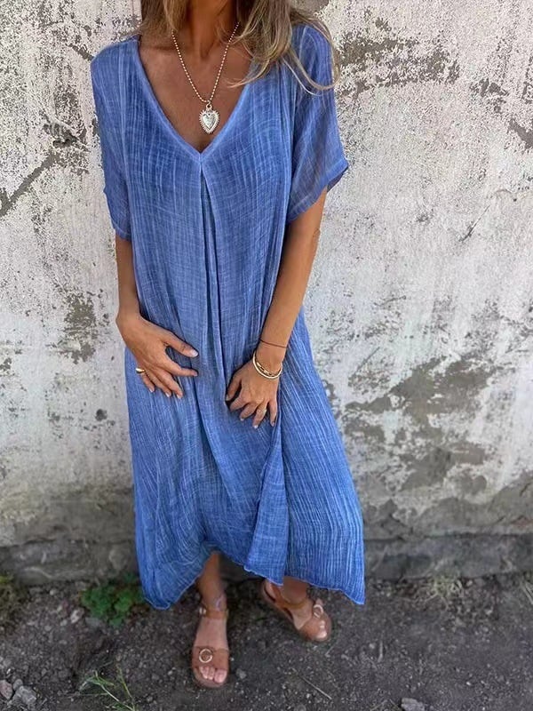 🔥2025 HOT SALE🔥 Cotton and Linen V-neck Midi Dress