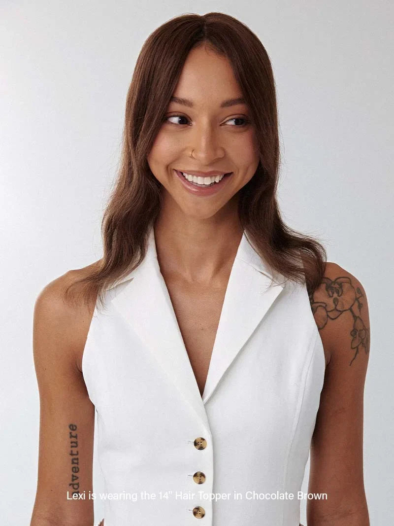 Mini Scalp Topper – Adjustable length 100% human hair wig piece-Cover bald or gray hair