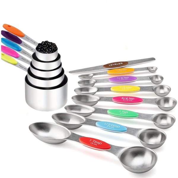 🥄 Stainless Steel Magnetic Measuring Spoons Set 🧲✨ Precise, Neat & Easy to Store!