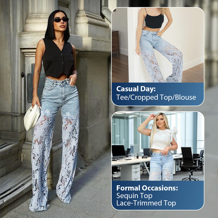 ⏳Time-Limited Special⏰ Fashion Lace Patchwork Denim Jeans 👖✨💃