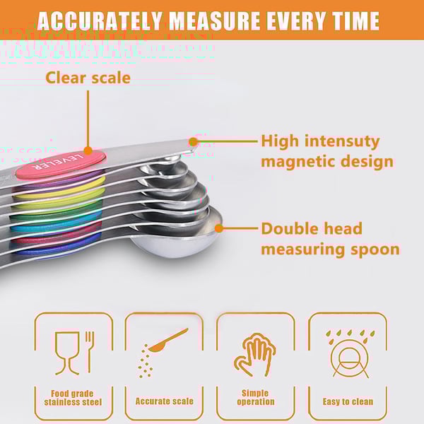 🥄 Stainless Steel Magnetic Measuring Spoons Set 🧲✨ Precise, Neat & Easy to Store!