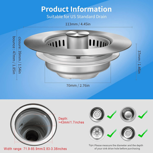 đ„HOT SALE | 3-in-1 Stainless Steel Sink Drain Strainer