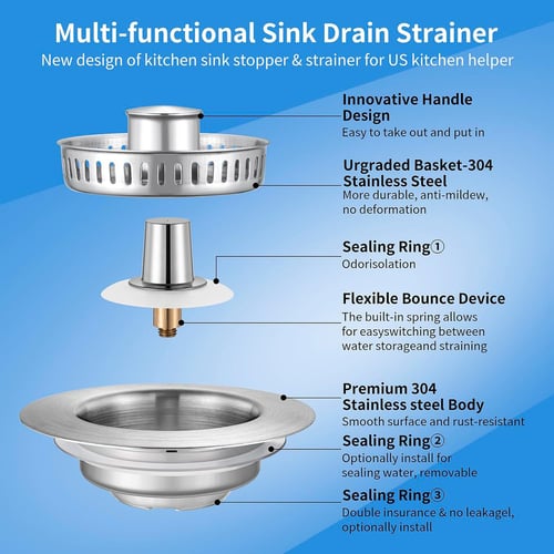 đ„HOT SALE | 3-in-1 Stainless Steel Sink Drain Strainer