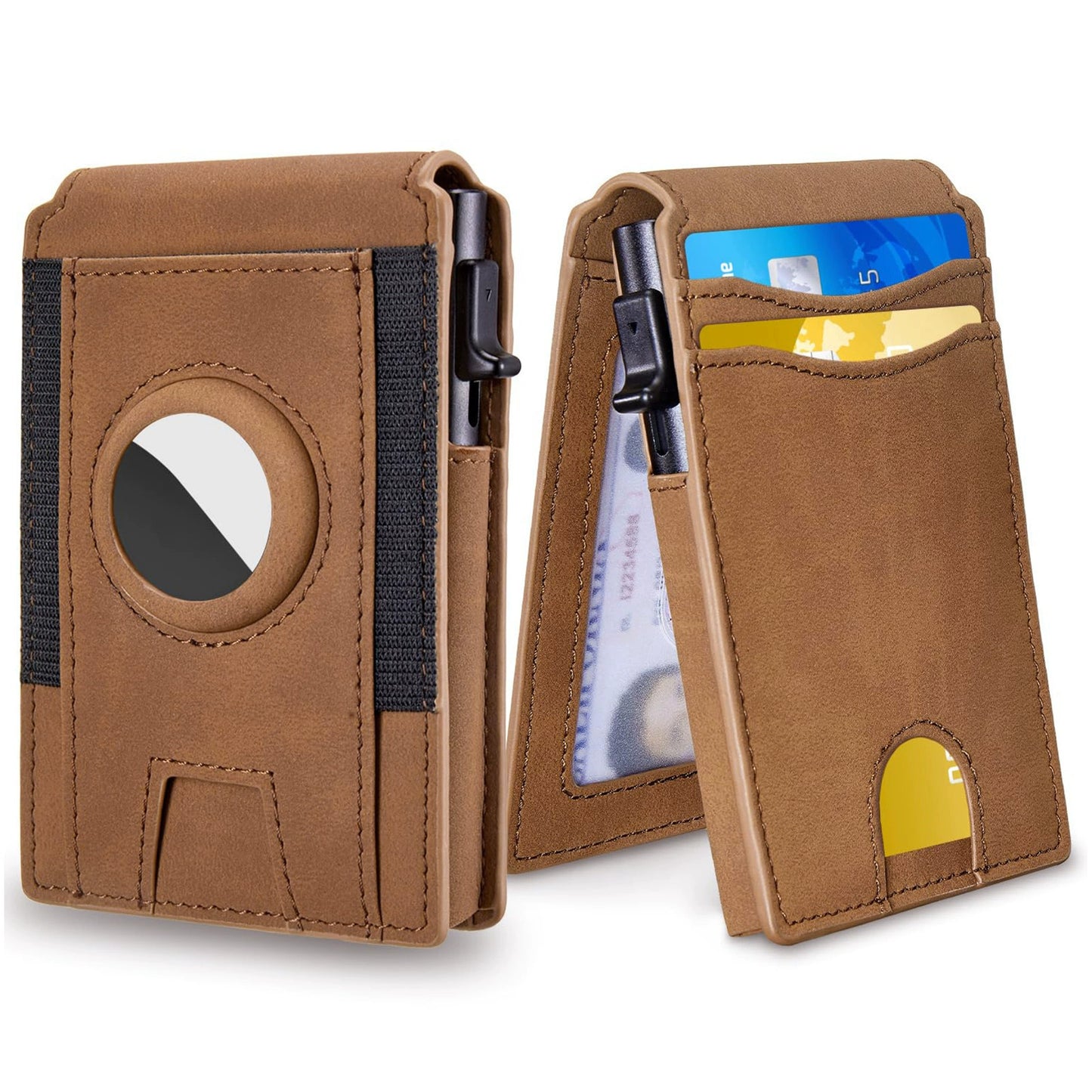 🔥Wallet for Men - with Pop Up Aluminum Case Money Clip Slim Leather Slots Credit Card Holder RFID Blocking Bifold Minimalist Wallet