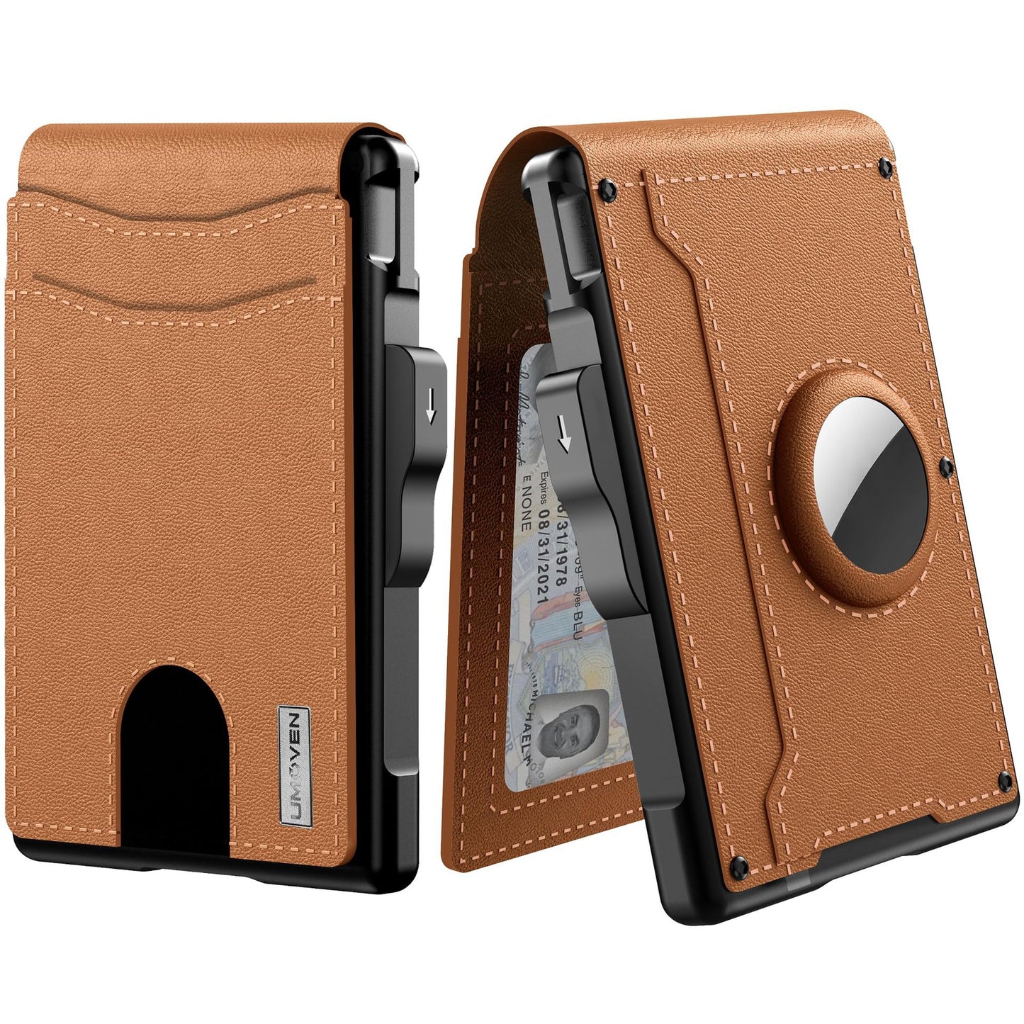 🔥Wallet for Men - with Pop Up Aluminum Case Money Clip Slim Leather Slots Credit Card Holder RFID Blocking Bifold Minimalist Wallet