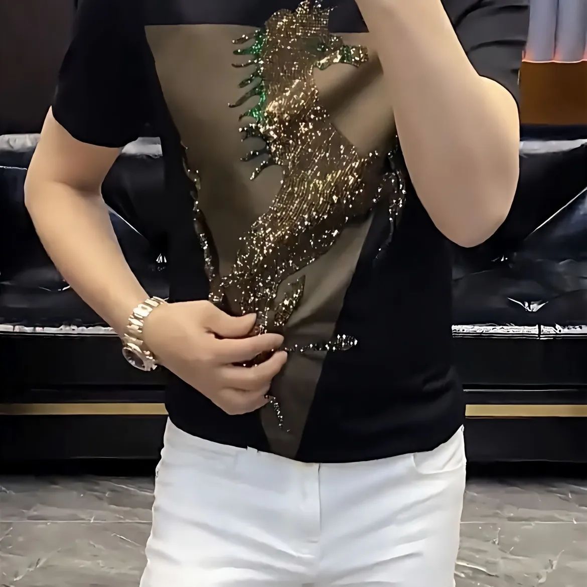 Summer Ice Silk Rhinestone Short Sleeves