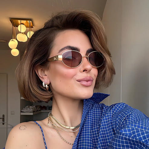 🔥HOT SALE | Bollywood Gold Retro Oval Sunglasses