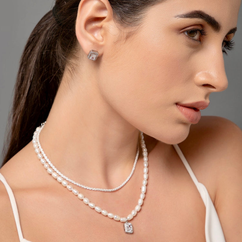 Perla - Natural Pearl Necklace & Pure Silver Chain (Hallmarked)