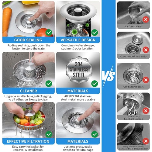 đ„HOT SALE | 3-in-1 Stainless Steel Sink Drain Strainer