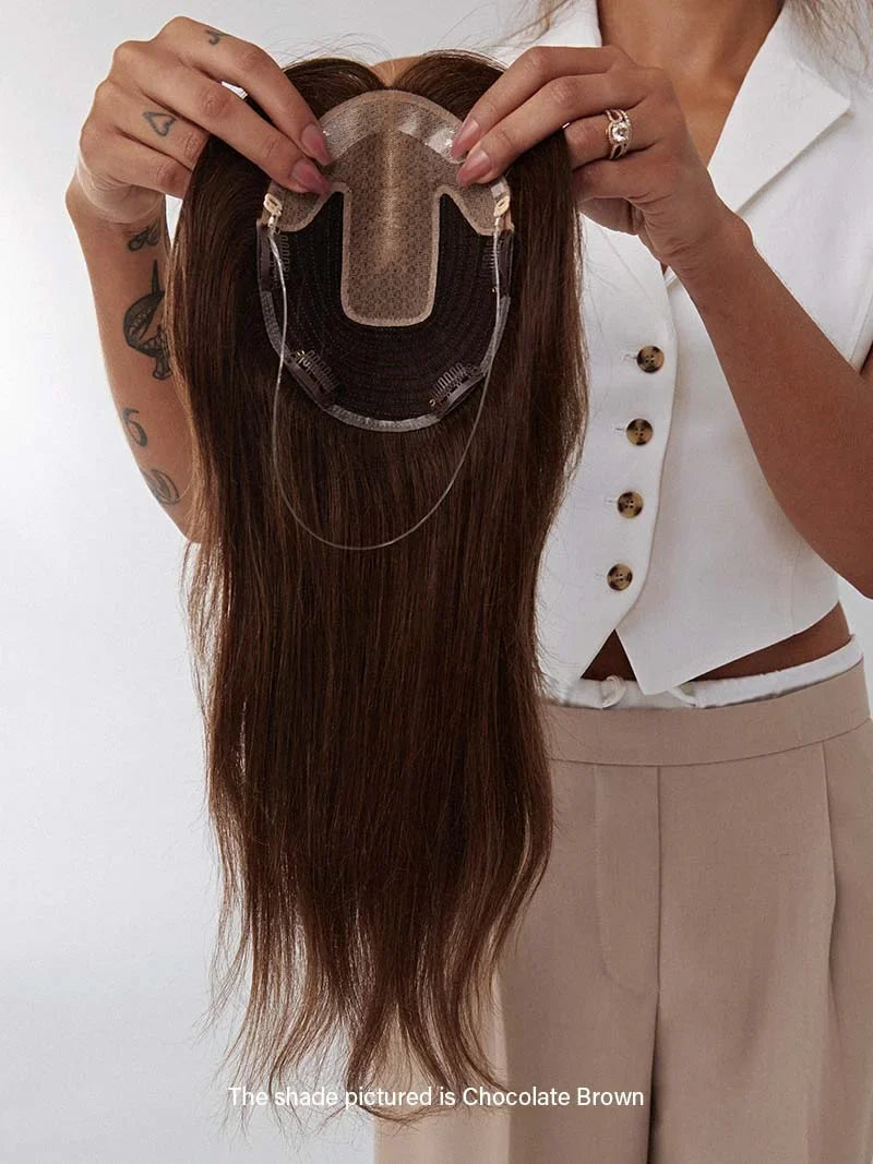 Mini Scalp Topper – Adjustable length 100% human hair wig piece-Cover bald or gray hair