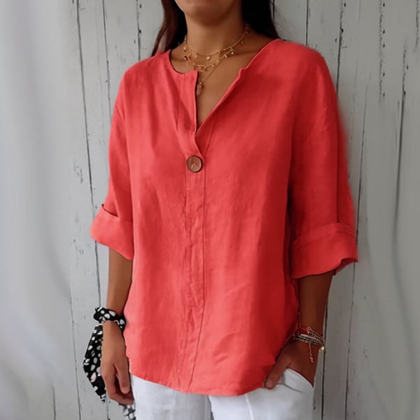 🔥Last Day 49% OFF🔥 V-Neck Cotton & Linen Button Top ✨👕