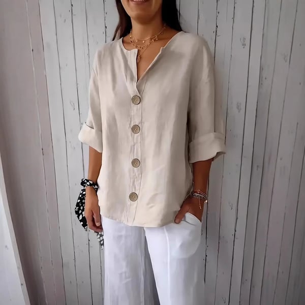 🔥Last Day 49% OFF🔥 V-Neck Cotton & Linen Button Top ✨👕