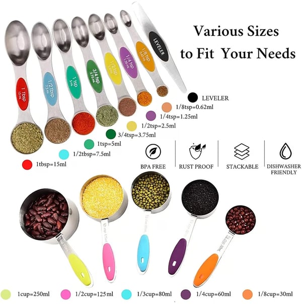 🥄 Stainless Steel Magnetic Measuring Spoons Set 🧲✨ Precise, Neat & Easy to Store!