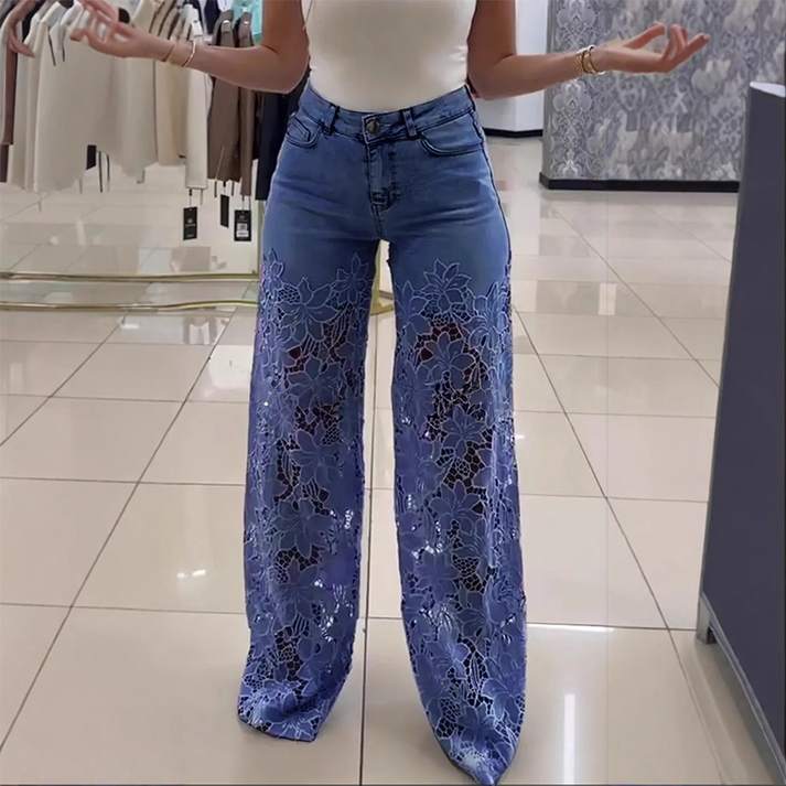 ⏳Time-Limited Special⏰ Fashion Lace Patchwork Denim Jeans 👖✨💃