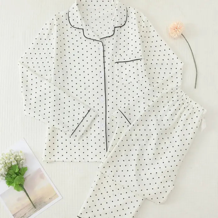 Women's Cartoon Print Button-Down Shirt Pajama Set
