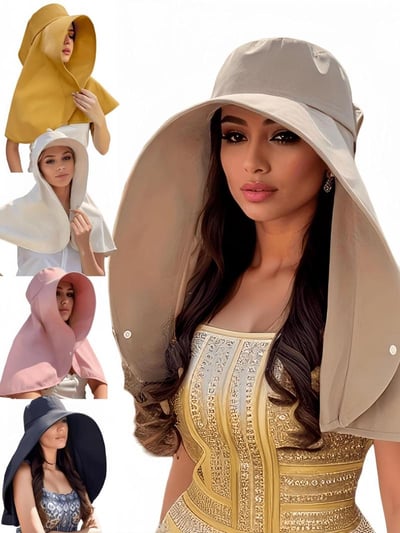 👒 Full Face Sun Protection Hat 🌞 Wide Brim with Shawl for 360° UV Coverage & Style! 🧣✨