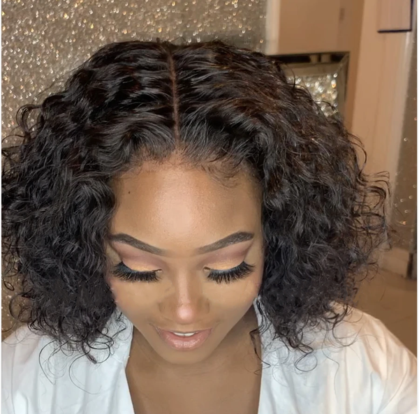 Glueless 360 Lace Wig Water Wave Brazilian Curly Bob Frontal Wigs | Fits All Face Shapes