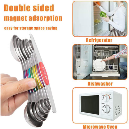 🥄 Stainless Steel Magnetic Measuring Spoons Set 🧲✨ Precise, Neat & Easy to Store!