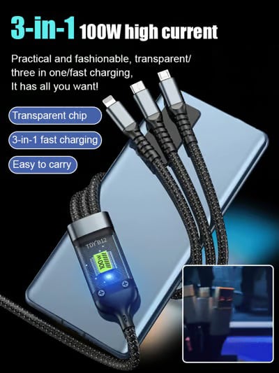 💜 LAST DAY PROMOTION - 50%OFF💜 Transparent Luminous Super Fast Charging 3-in-1 Data Cable