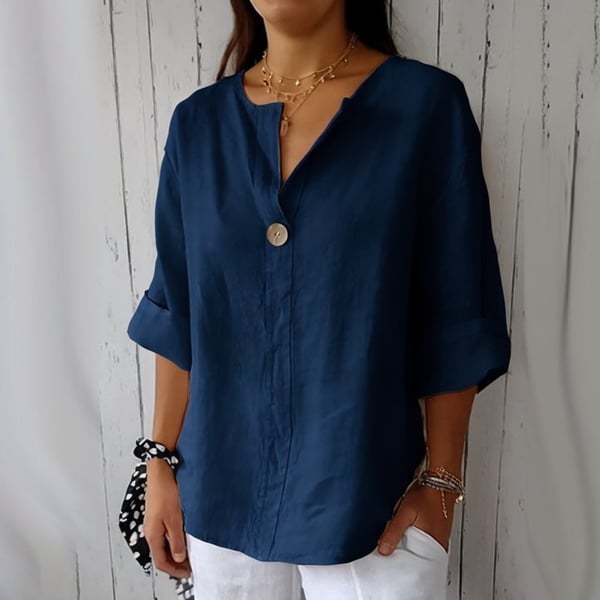 🔥Last Day 49% OFF🔥 V-Neck Cotton & Linen Button Top ✨👕
