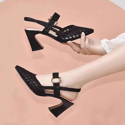 ✨Pointy Toe Rhinestone Sandals 👠 with Ankle Strap – Sparkle in Every Step 💃