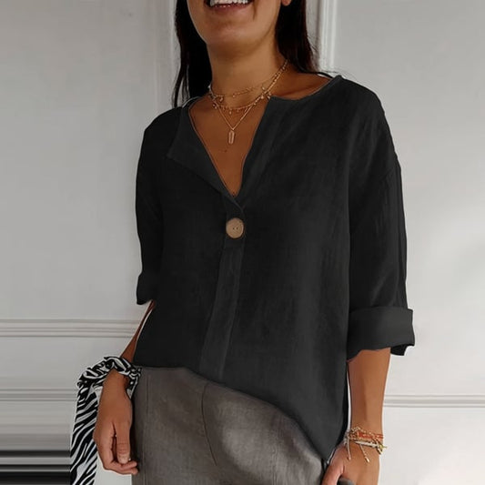 🔥Last Day 49% OFF🔥 V-Neck Cotton & Linen Button Top ✨👕