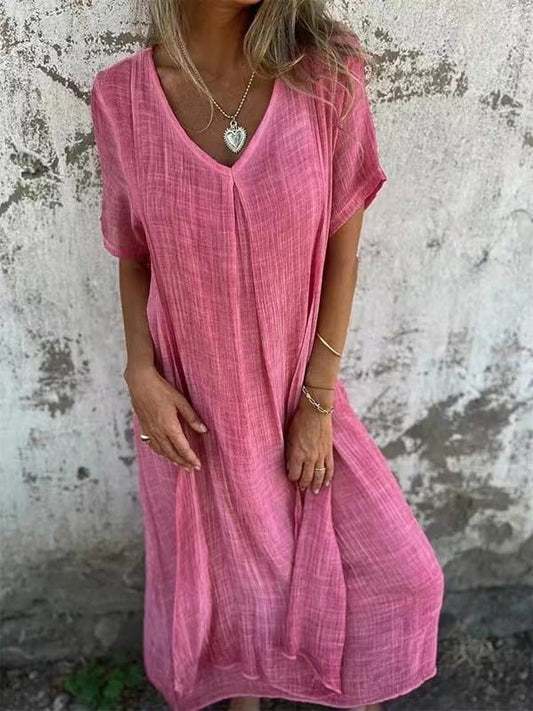 🔥2025 HOT SALE🔥 Cotton and Linen V-neck Midi Dress