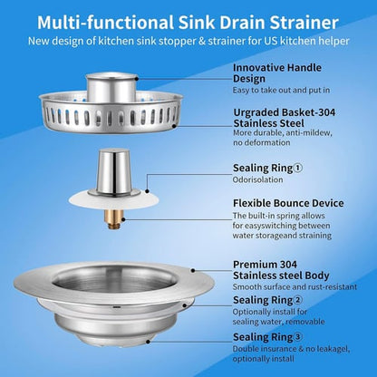 🔥HOT SALE | 3-in-1 Stainless Steel Sink Drain Strainer