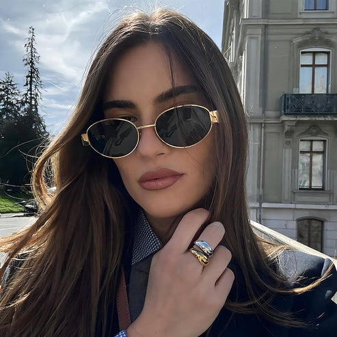 🔥HOT SALE | Bollywood Gold Retro Oval Sunglasses