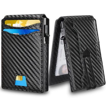 🔥Wallet for Men - with Pop Up Aluminum Case Money Clip Slim Leather Slots Credit Card Holder RFID Blocking Bifold Minimalist Wallet
