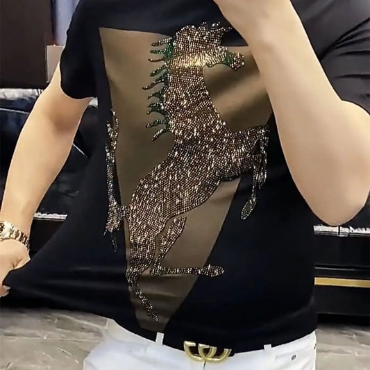 Summer Ice Silk Rhinestone Short Sleeves