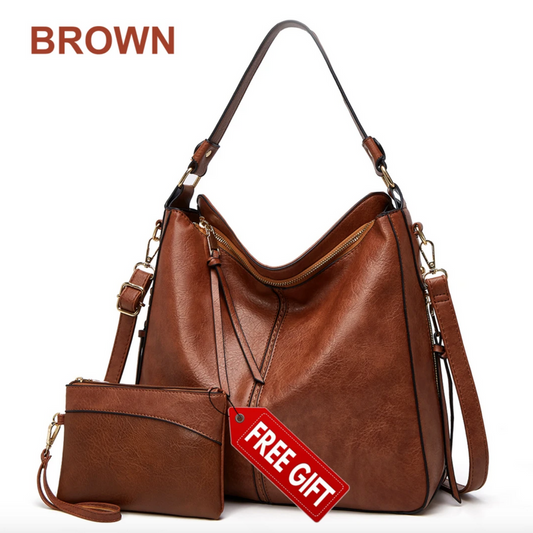 Luxury Leather Hobo Tote [Free Small Bag]