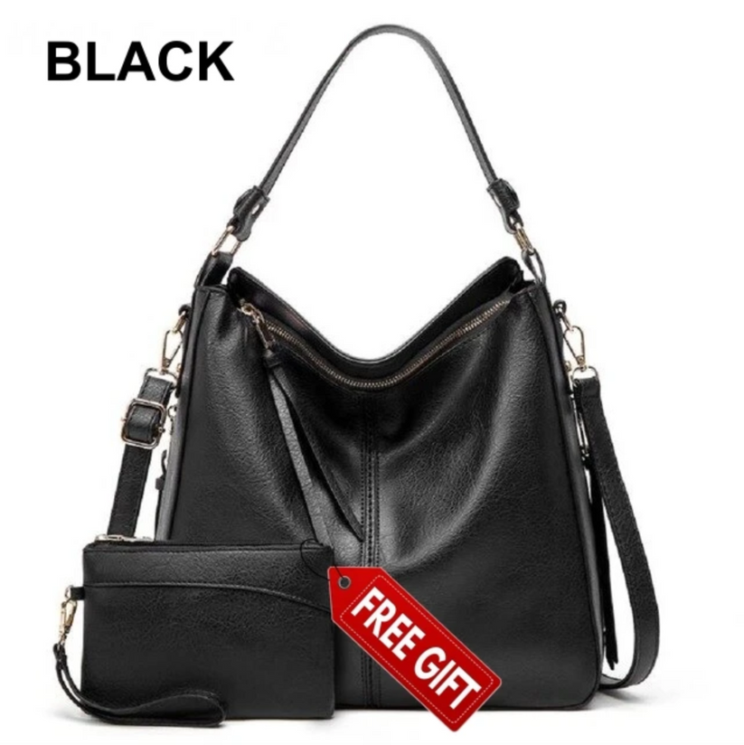 Luxury Leather Hobo Tote [Free Small Bag]