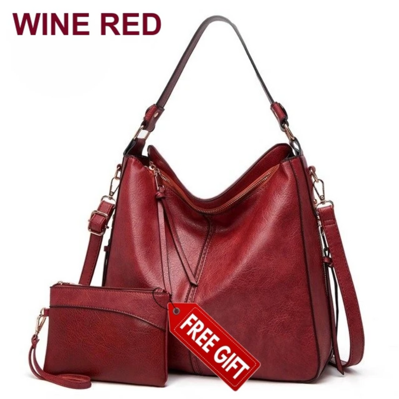 Luxury Leather Hobo Tote [Free Small Bag]