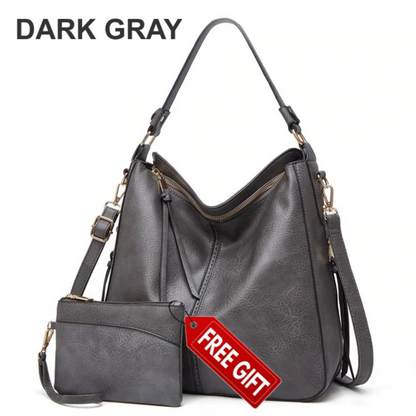 Luxury Leather Hobo Tote [Free Small Bag]