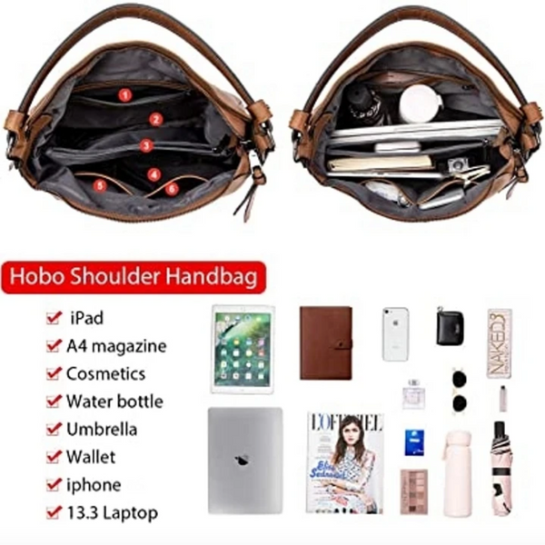Luxury Leather Hobo Tote [Free Small Bag]