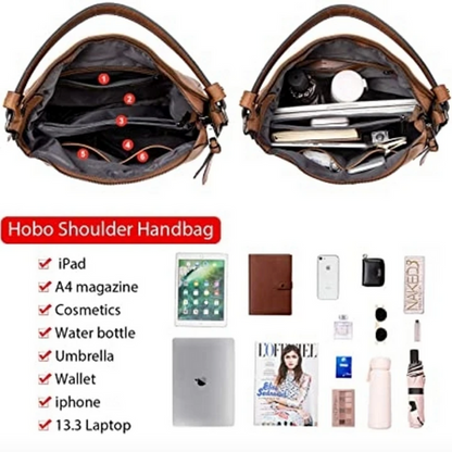 Luxury Leather Hobo Tote [Free Small Bag]