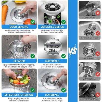 🔥HOT SALE | 3-in-1 Stainless Steel Sink Drain Strainer