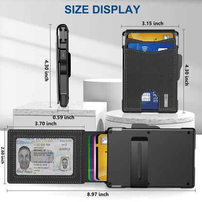 🔥Wallet for Men - with Pop Up Aluminum Case Money Clip Slim Leather Slots Credit Card Holder RFID Blocking Bifold Minimalist Wallet