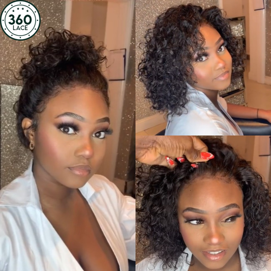 Glueless 360 Lace Wig Water Wave Brazilian Curly Bob Frontal Wigs | Fits All Face Shapes