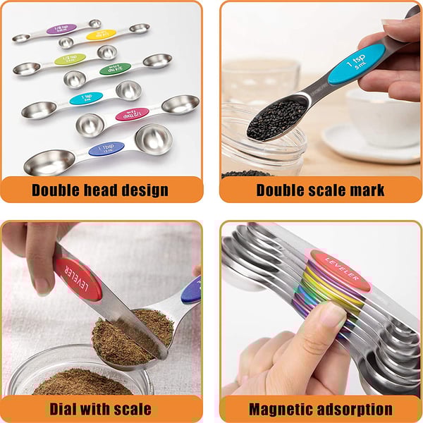 🥄 Stainless Steel Magnetic Measuring Spoons Set 🧲✨ Precise, Neat & Easy to Store!