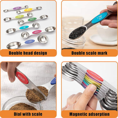 🥄 Stainless Steel Magnetic Measuring Spoons Set 🧲✨ Precise, Neat & Easy to Store!