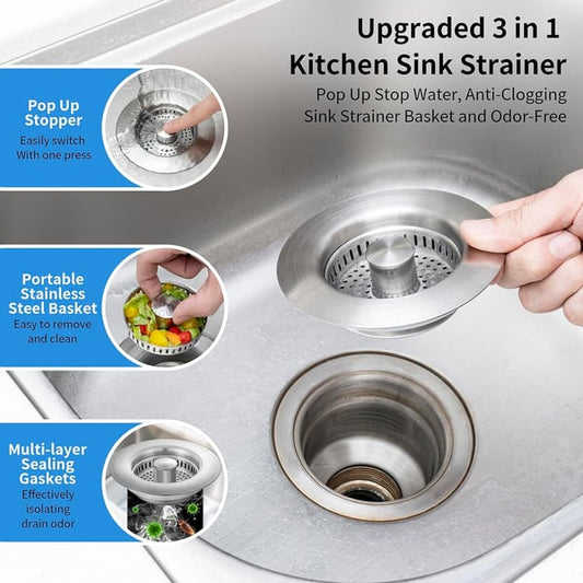 🔥HOT SALE | 3-in-1 Stainless Steel Sink Drain Strainer
