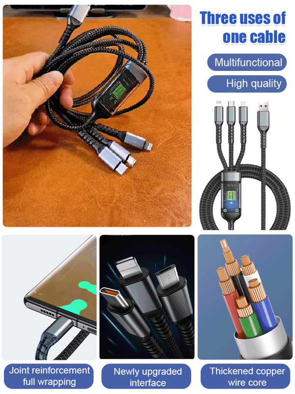 💜 LAST DAY PROMOTION - 50%OFF💜 Transparent Luminous Super Fast Charging 3-in-1 Data Cable