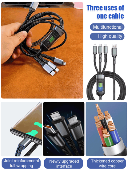 💜 LAST DAY PROMOTION - 50%OFF💜 Transparent Luminous Super Fast Charging 3-in-1 Data Cable